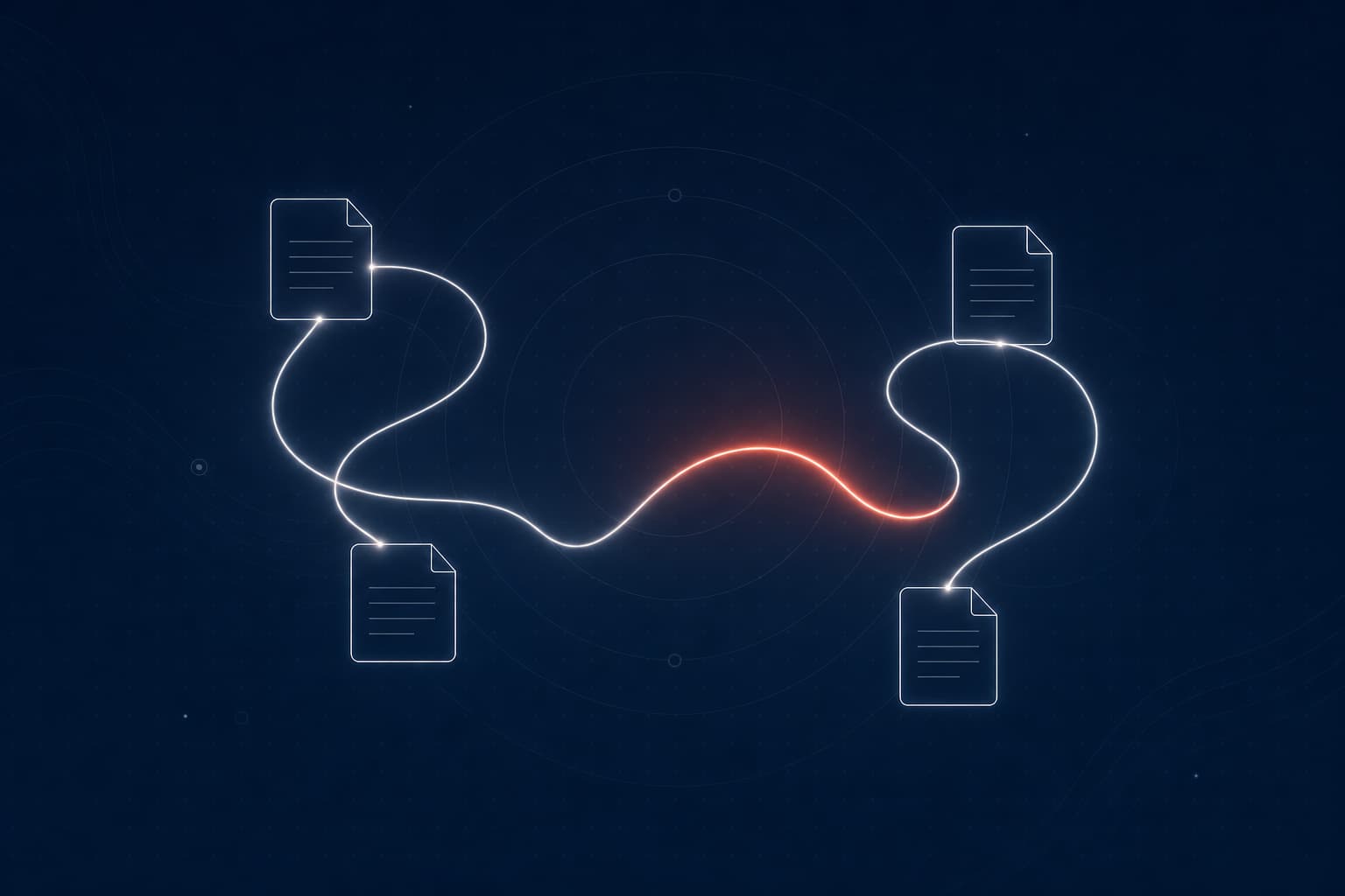 Ribbon weaving through documents and tying them together