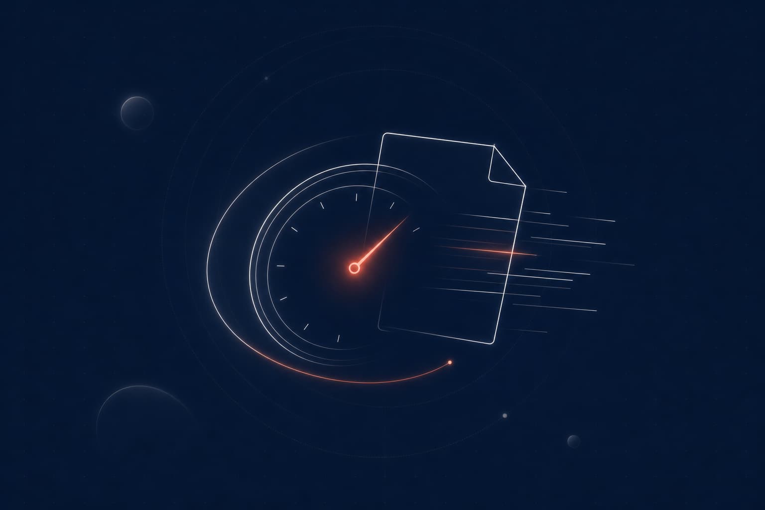 Clock face sweeping over a document moving with speed lines