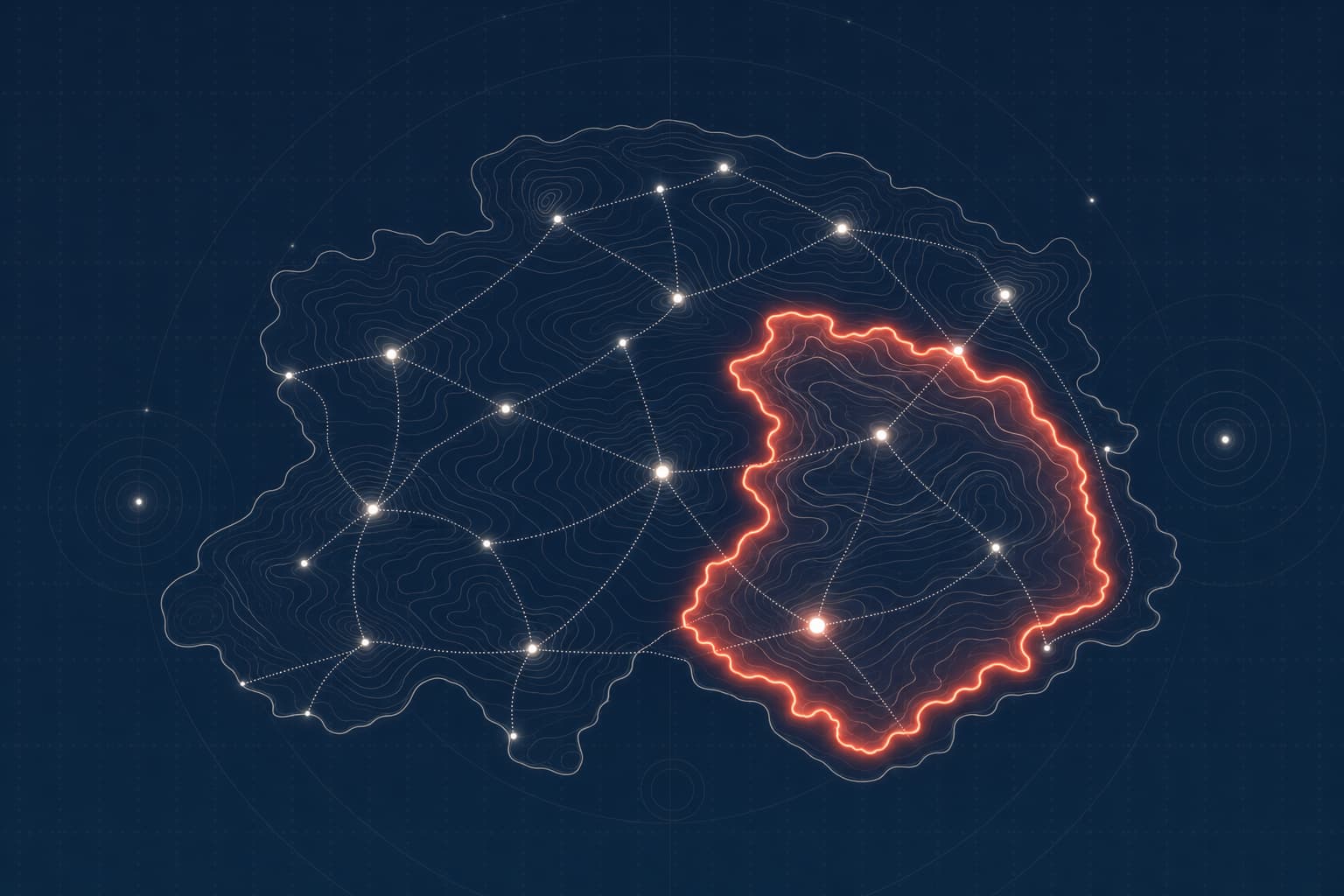 Topographic evidence map with connected study nodes