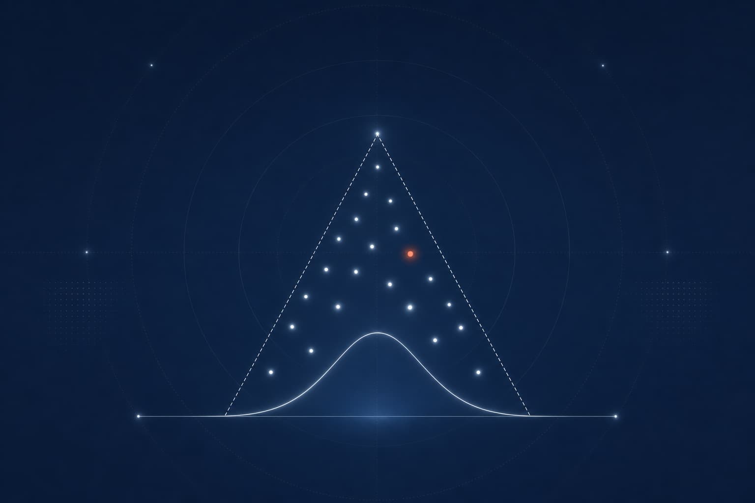 Funnel plot with scattered study points above a bell curve