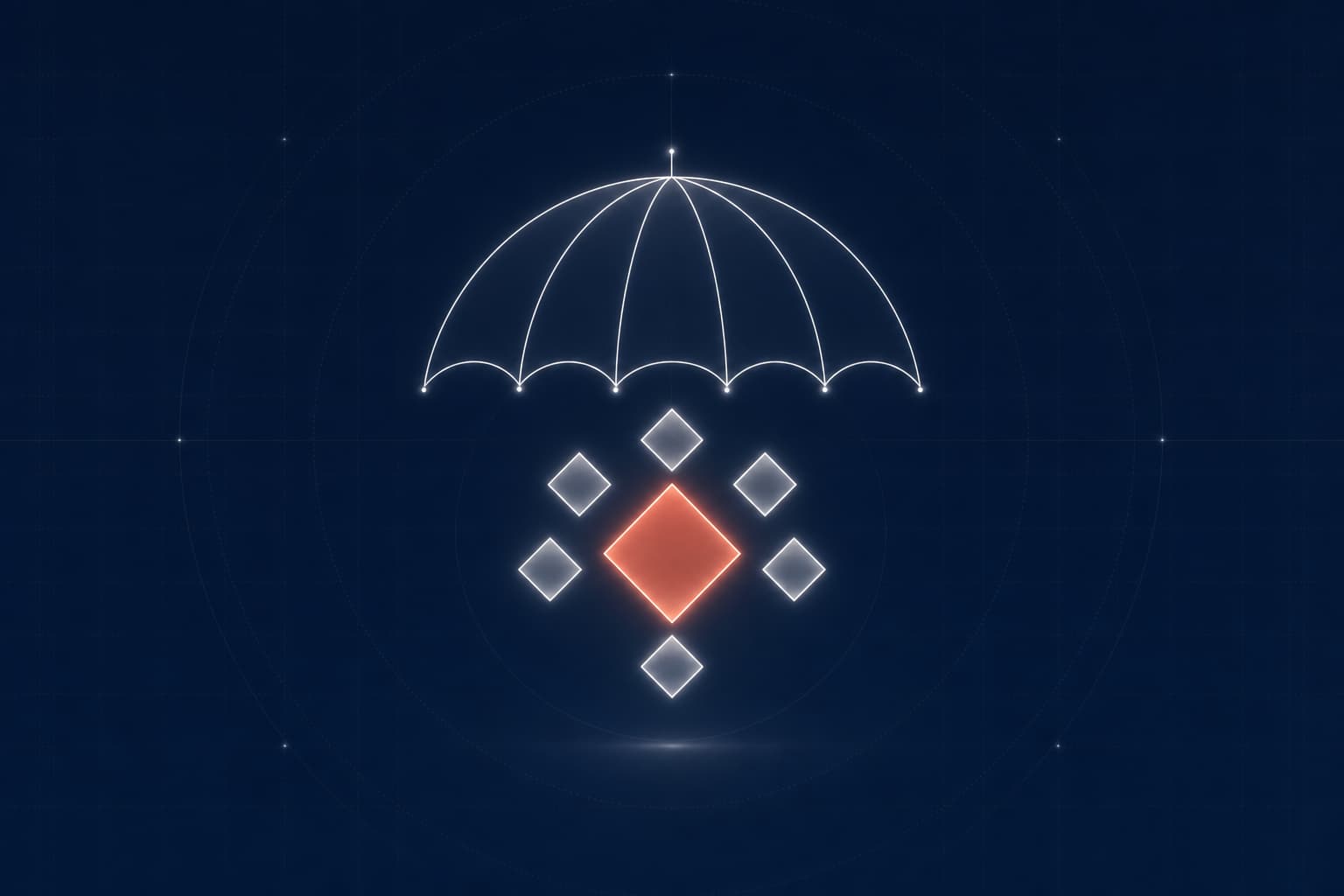 Umbrella sheltering a cluster of forest-plot diamonds
